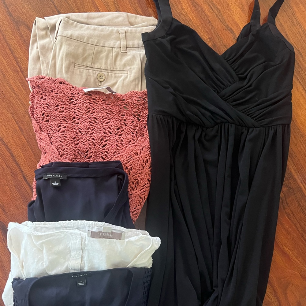 Lot of 6 Ann Taylor + Loft items (tops, dress, pants) - sizes S, 2, 4, MP